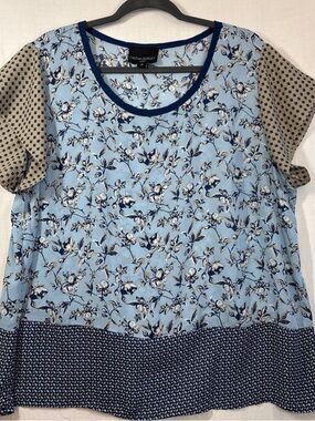 Cynthia Rowley Blue Floral Mixed-Print Short Sleeve Tee